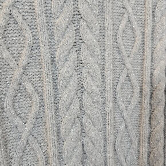 Y Talbots Cableknit Sweater Dress Size M Grey Silver Metallic Shimmer Cowl Neck - Picture 9 of 11